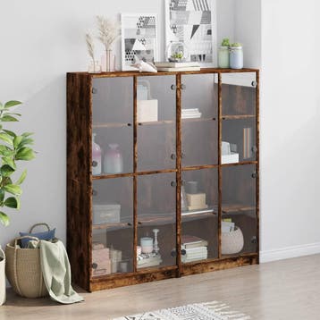 vidaXL Boekenkast met deuren 136x37x142 cm hout gerookt, Minder dan 50 cm, Verzenden, Nieuw, Minder dan 100 cm