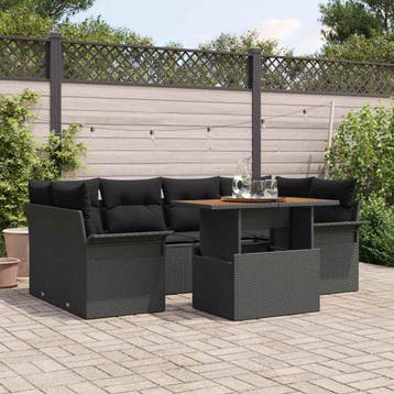 vidaXL Tuin Sofa Set 7 st Zwart, Verzenden, Nieuw, Rotan, 7 zitplaatsen