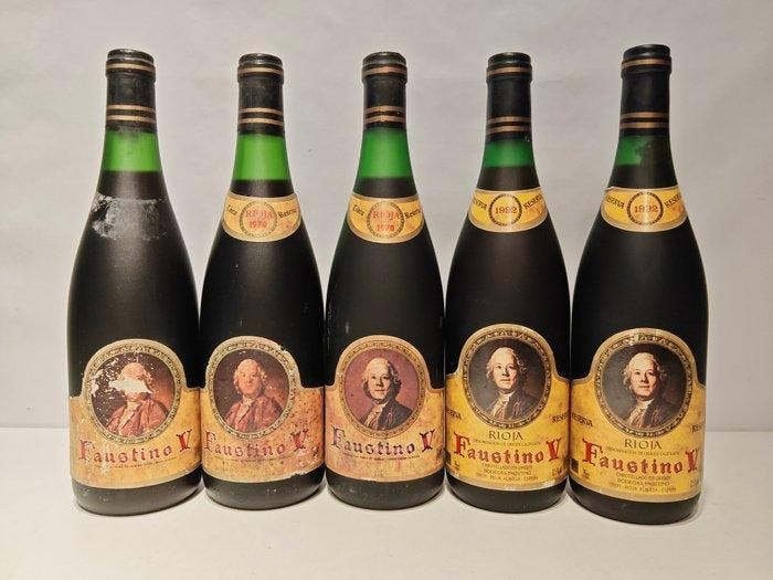 Faustino V Reserva 1970 x 3, Reserva 1992 x 2 - Rioja, Verzamelen, Wijnen