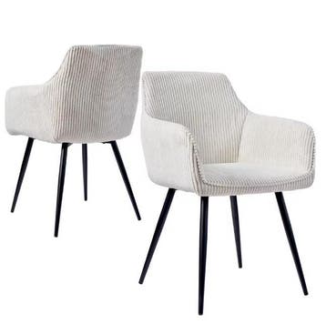 Set van 2 Moderne Eetkamerstoelen –Corduroy en Metalen Poten, Huis en Inrichting, Stoelen, Verzenden, Nieuw