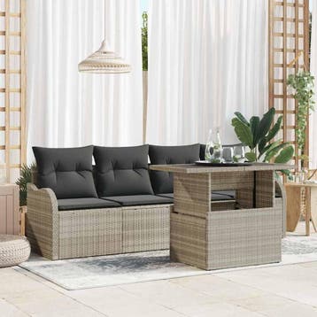 vidaXL Tuin Sofa Set 5 st 4-Aantal zitplaatsen Lichtgrijs, Verzenden, Nieuw, Rotan, 5 zitplaatsen
