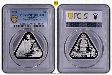Australië 1 dollar 2021 Shipwreck Zeewijk PR70DCAM PCGS, Verzenden, Munten