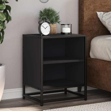 vidaXL Nachtkastje 40x31x50 cm bewerkt hout en metaal zwart, Huis en Inrichting, Slaapkamer | Nachtkastjes, Verzenden, Nieuw, Hout
