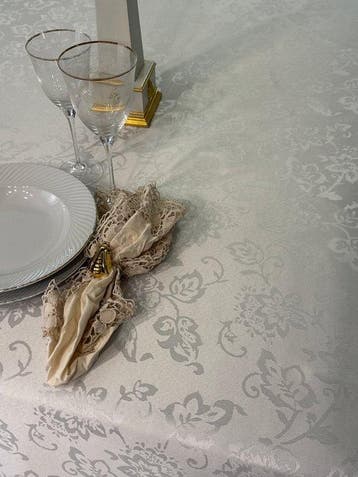 san leucio - Luxe damast tafelkleed van zijde met wit