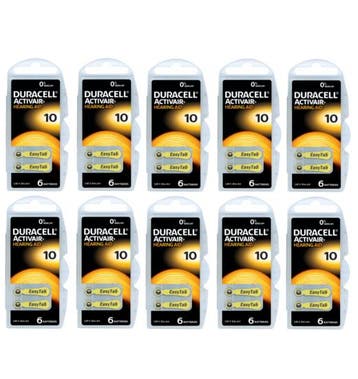 Duracell Hoorapparaat batterij DA10 geel (60 stuks), Ophalen of Verzenden, Nieuw