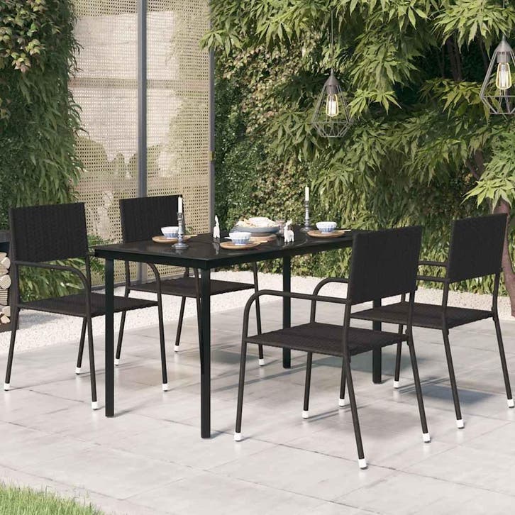 vidaXL Tuintafel 140x70x74 cm staal en glas zwart, Tuin en Terras, Tuintafels, Nieuw, Metaal, Verzenden