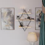 Wandrek Heinävesi met 3 planken 65x60x15 cm zwart en naturel, Huis en Inrichting, Woonaccessoires | Wandplanken en Boekenplanken