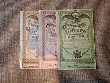 Roemenië. Drie obligaties; totaal 8000 Lei 1935 (Zonder