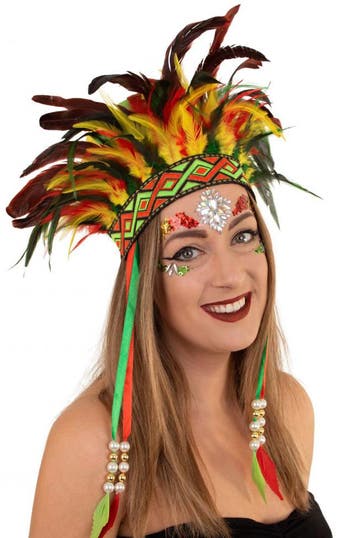 Verentooi Geel Rood Groen Veren Tooi Hoofdtooi Indianentooi, Ophalen of Verzenden, Nieuw, Carnaval