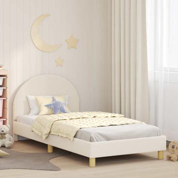 vidaXL Bedframe voor kinderen met hoofdbord Crèmekleurig 90, Verzenden, Nieuw, Crème, Stof