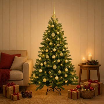 vidaXL Kunstkerstboom met Ballen 150 cm 150 LEDs Warmwit, Verzenden, Nieuw