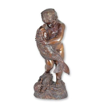 A BRONZE BOY WITH FISH FOUNTAIN (Beeldjes - Decoratie), Verzenden, Nieuw