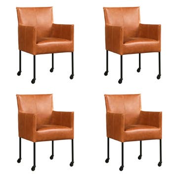 Set van 4 Leren eetkamerstoelen Desire - Vintage Cognac, Huis en Inrichting, Stoelen, Ophalen of Verzenden, Nieuw, Leer, Vijf, Zes of meer stoelen
