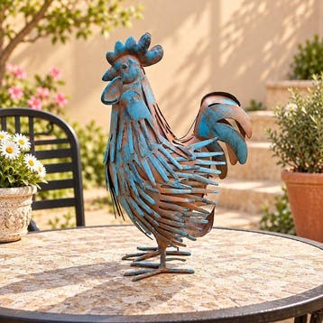 sculptuur, Vintage Rustic Rooster Garden Sculpture - 22 cm -