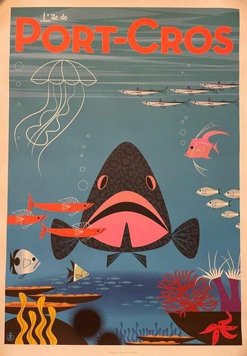 Monsieur Z - Affiche de Tourisme Port Cros - Le Mérou, Antiek en Kunst