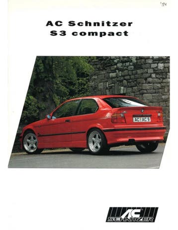 1994 BMW AC SCHNITZER S3 COMPACT BROCHURE DUITS, Nieuw, BMW, Author