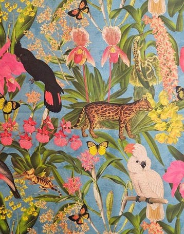 Exclusieve Boheemse stof met papegaaien - azuurblauw -