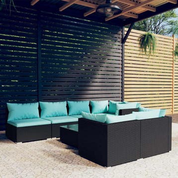 vidaXL 8-delige Loungeset met kussens poly rattan zwart, Verzenden, Nieuw, Loungeset