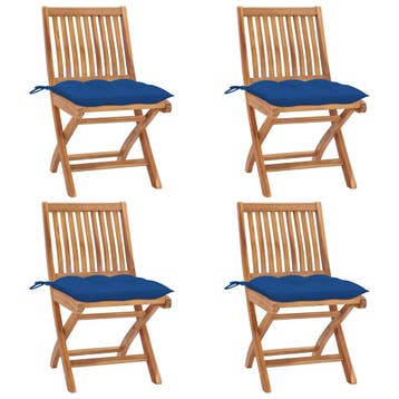 vidaXL Opklapbare stoelen met kussens, 4 stuks, massief, Tuin en Terras, Tuinstoelen, Verzenden, Nieuw, Hout