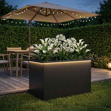 vidaXL Plantenbak met led Zwart 50 x 80 x 48 cm Staal, Verzenden, Nieuw, Metaal, 60 tot 100 cm