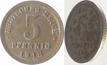 5 Pfennig Kaiserreich 18e 50% ruecks geriffelt, Verzenden