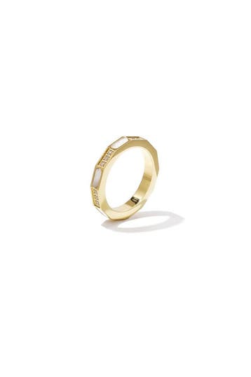 Goudlief Hoekige ring met steentjes en parelmoer detail, Overige materialen, Verzenden, Nieuw, Dame
