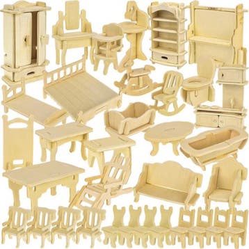 Kruzzel Houten Poppenmeubel Set - 34 Delige DIY Meubelset..., Ophalen of Verzenden, Nieuw
