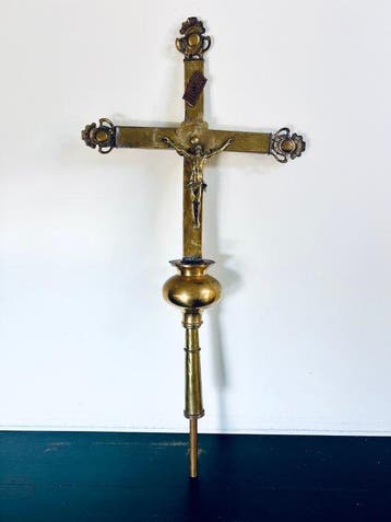 Kruis - Verguld brons - 1850-1900 - Processiekruis - 90 cm