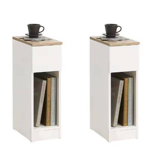 Set van 2 Smalle Nachtkastjes met Lade – Modern en Compact, Huis en Inrichting, Tafels | Sidetables, Nieuw, Verzenden