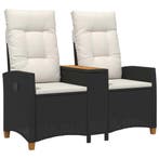 vidaXL Ligbank met tafel Zwart en Cream Wit 126 x 65 x 112, Tuin en Terras, Verzenden, Nieuw, Rotan