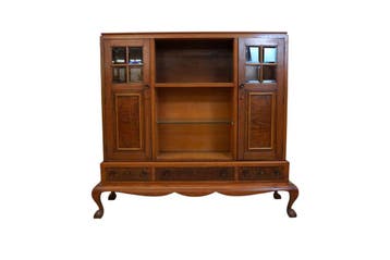 Antieke vitrine-/boekenkast – mahonie kast met facetglas deu, Ophalen of Verzenden, Nieuw