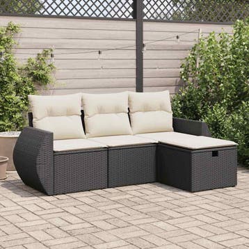 vidaXL 4-delige Loungeset met kussens poly rattan zwart, Verzenden, Nieuw, Loungeset
