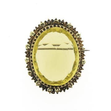 Antiek gouden broche met Heliodoor, Gebruikt, Ophalen of Verzenden, Met edelsteen, Goud