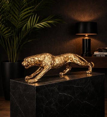 sculptuur, XL Gouden Panter Sculptuur – 80 cm breed– Luxe