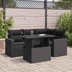 vidaXL 5-delige Loungeset met kussens poly rattan zwart, Verzenden, Nieuw, Rotan, Loungeset
