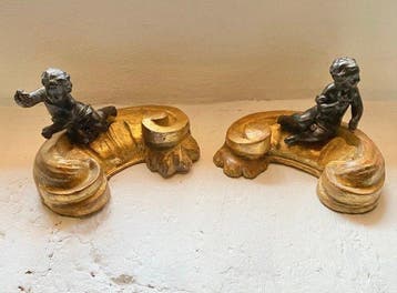 sculptuur, Coppia di Putti - 12 cm - Brons, Antiek en Kunst, Antiek | Keramiek en Aardewerk