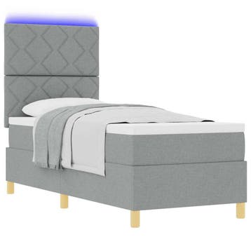 vidaXL LED Box Spring Bed met hoofdeinde Lichtgrijs 80 x 200, Verzenden, Nieuw, Eenpersoons, Stof