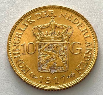 Nederland. Wilhelmina. 10 Gulden 1917