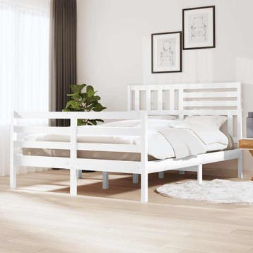 vidaXL Bedframe massief hout wit 140x200 cm, Verzenden, Wit, 140 cm, 200 cm