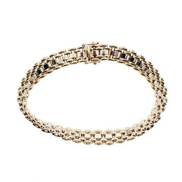 Bicolor gouden Bismarck schakelarmband, Ophalen of Verzenden, Gebruikt, Goud, Goud