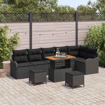 vidaXL Tuinbankenset 9 st Zwart poly rattan, Verzenden, Nieuw, Meer dan 8 zitplaatsen