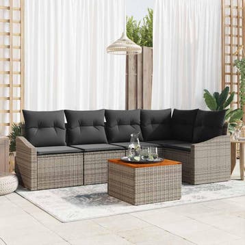 vidaXL Tuinbankenset 6 st Grijs poly rattan, Verzenden, Nieuw, Rotan, 6 zitplaatsen