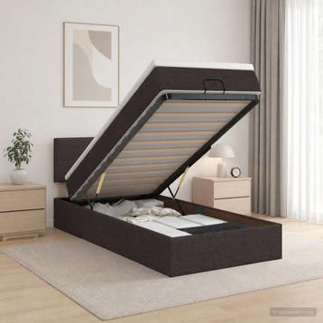 vidaXL Ottoman bed met matras Donkerbruin 100 x 200 cm Stof, Huis en Inrichting, Slaapkamer | Bedden, Verzenden, Nieuw, Bruin