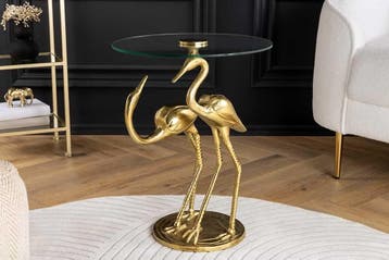 Ronde bijzettafel WILDLIFE CRANE 55cm goud glazen kraan, Ophalen of Verzenden, Nieuw