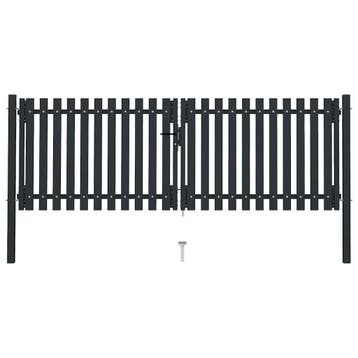 vidaXL Dubbele poort met deur staal 300x125 cm antraciet, Verzenden, Nieuw