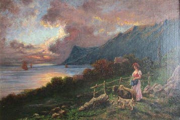 Oskar Nick (XIX-XX) - Abendlandschaft am Meer mit