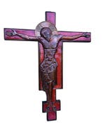 Kruis - Koper, Emaille, Hout - 1950-1960 - Muurkruis - 52 cm