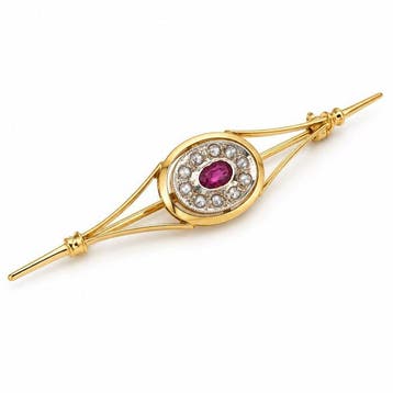Broche - 18 karaat Geel goud, Zilver - 0.45ct. tw. Robijn -