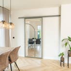 Stalen Schuifdeur met koofsysteem Kiezelgrijs 2 Vlaks rond H, Nieuw, Metaal, 75 tot 150 cm, 150 tot 225 cm