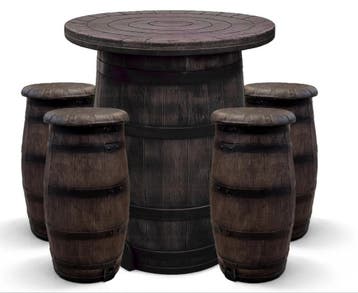 Barrel-set bestaande uit 1 wijnvat-statafel + 4 barkrukke..., Tuin en Terras, Verzenden, Nieuw